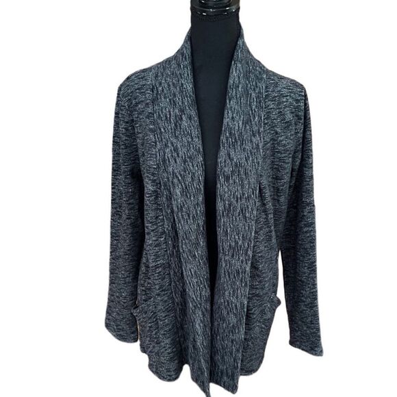 CHAPS gray/white heather open front cardigan with pockets, fleece inside size M - Picture 1 of 5
